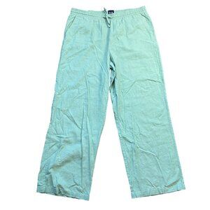 GAP Wide Leg Pants Women's Large Green Pull‎ On Style Linen Rayon Blend Relaxed